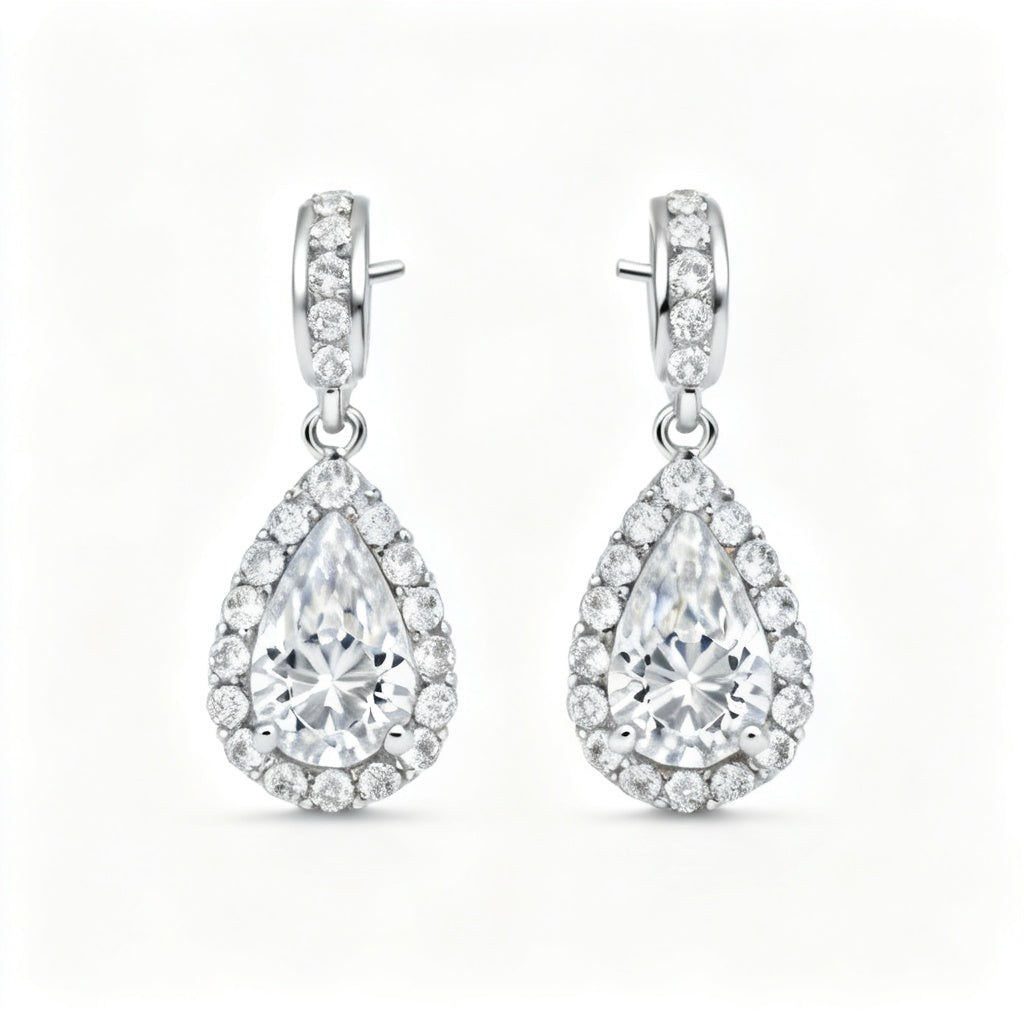 Pear & Round Lab-Grown Diamond Luxe Back Earrings - WG Front