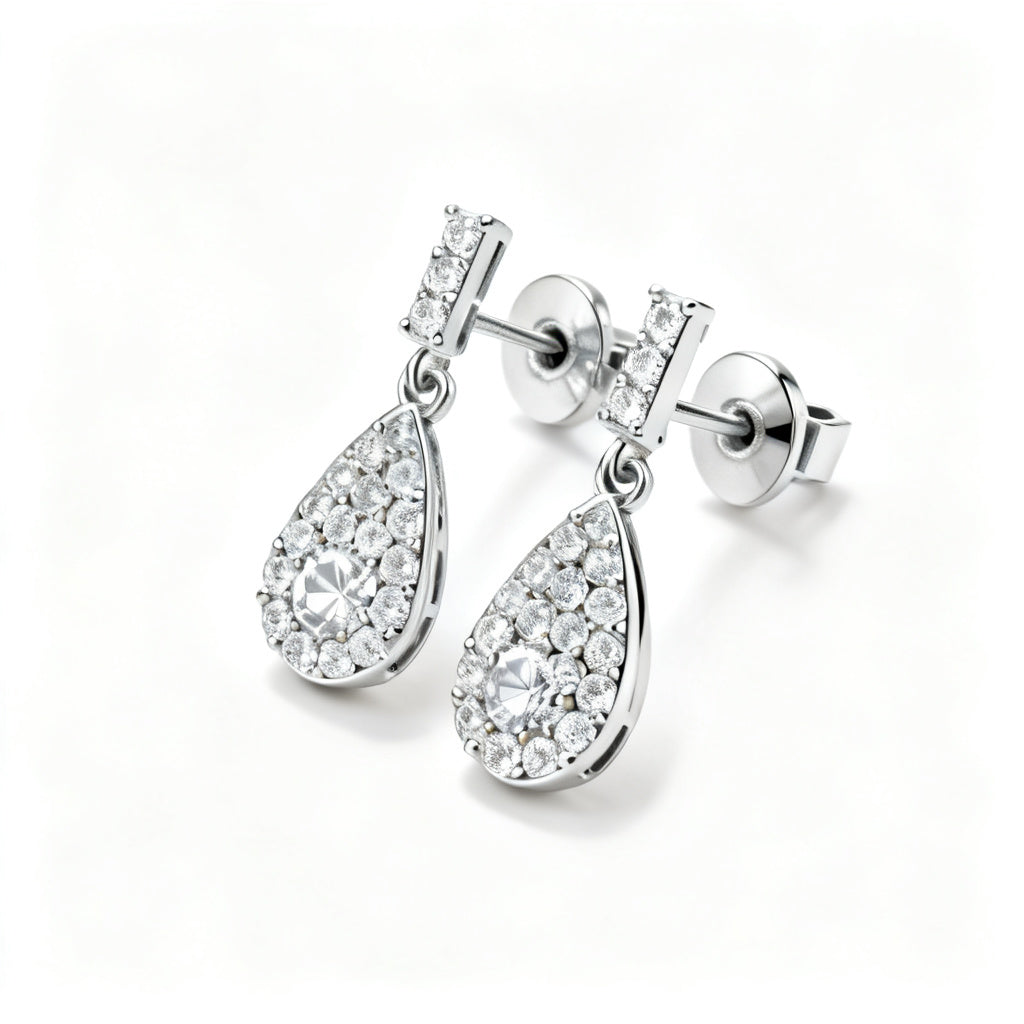 Pear & Round Lab-Grown Diamond Luxe Back Earrings - WG 45deg