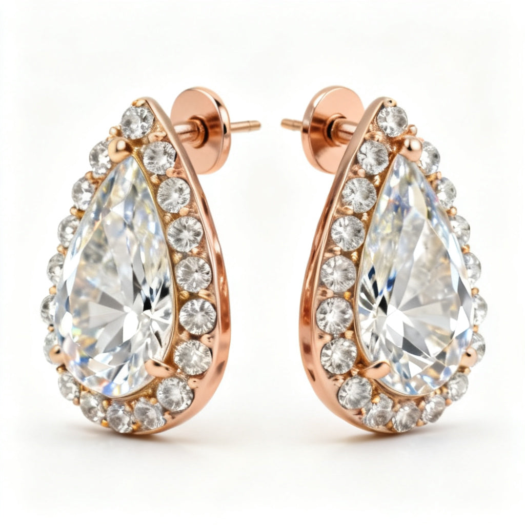 Pear & Round Lab-Grown Diamond Luxe Back Earrings - RG Side