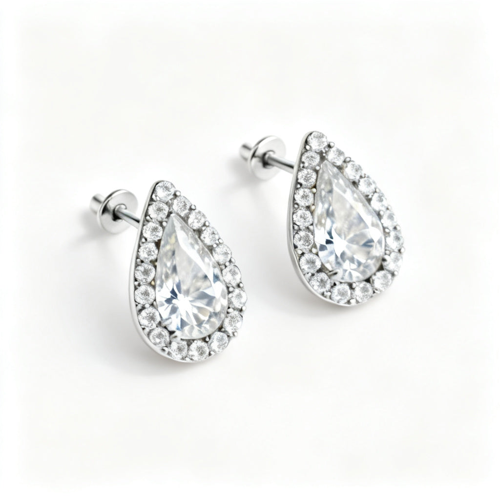 Pear & Round Lab-Grown Diamond Luxe Back Earrings - WG Overhead