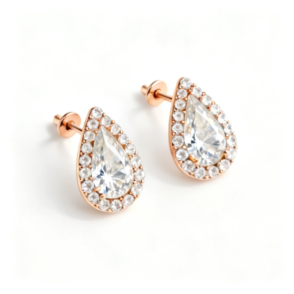 Pear & Round Lab-Grown Diamond Luxe Back Earrings - RG Overhead