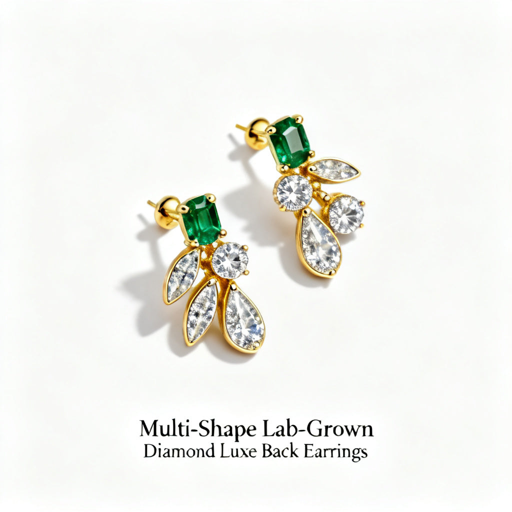 Multi-Shape Lab-Grown Diamond Luxe Back Earrings - YG Overhead