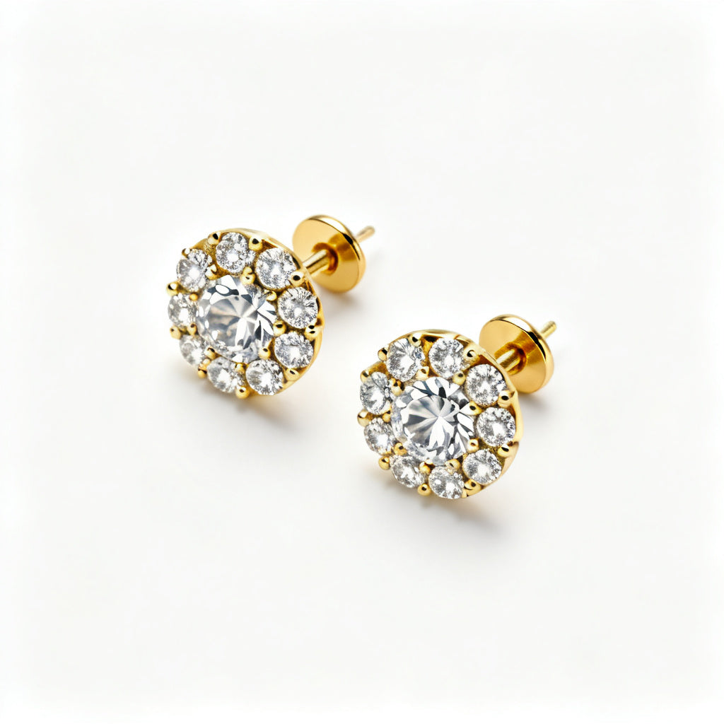 Lab-Grown Round Diamond Luxe Back Earrings - YG Overhead