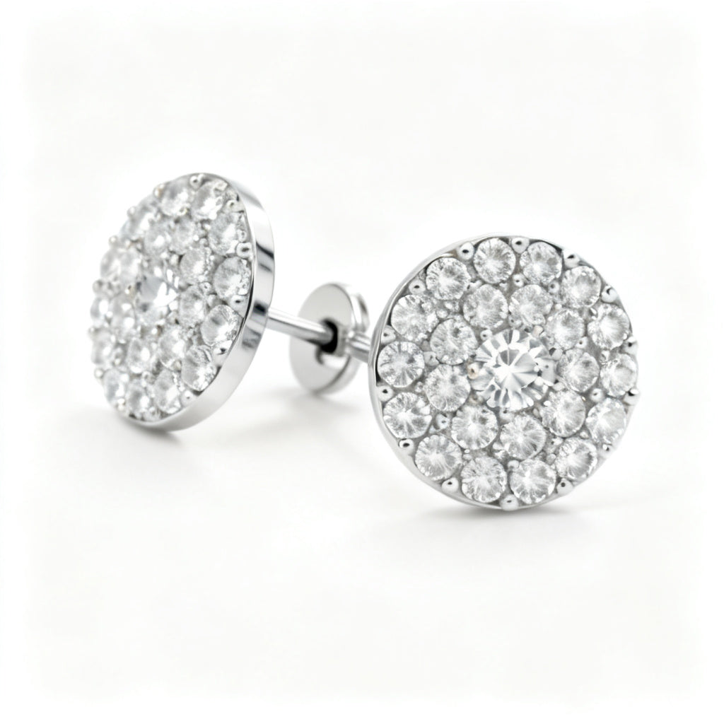 Lab-Grown Round Diamond Luxe Back Earrings - WG 45deg