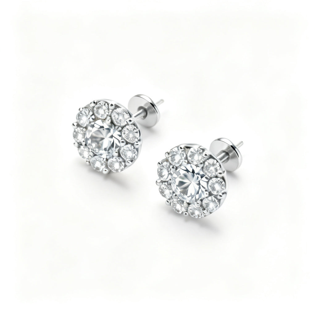 Lab-Grown Round Diamond Luxe Back Earrings - WG Overhead