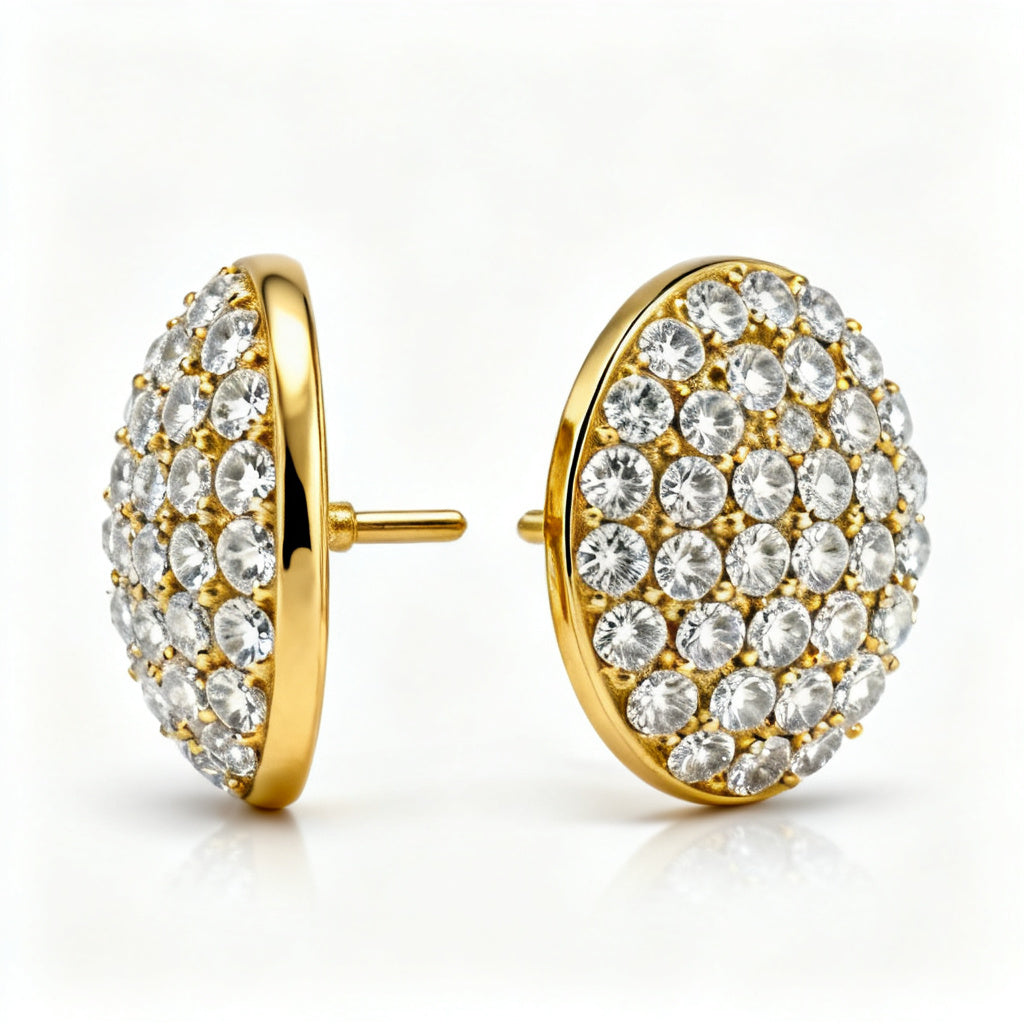 Lab-Grown Round Diamond Luxe Back Earrings - Yellow Gold Side Profile