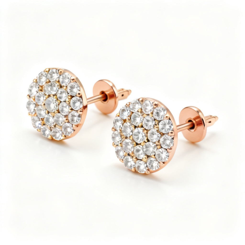 Lab-Grown Round Diamond Luxe Back Earrings - Rose Gold 45 Degree View