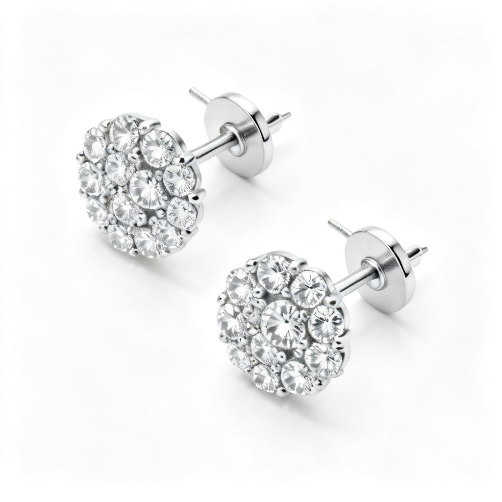 Lab-Grown Round Diamond Luxe Back Earrings - White Gold Overhead View