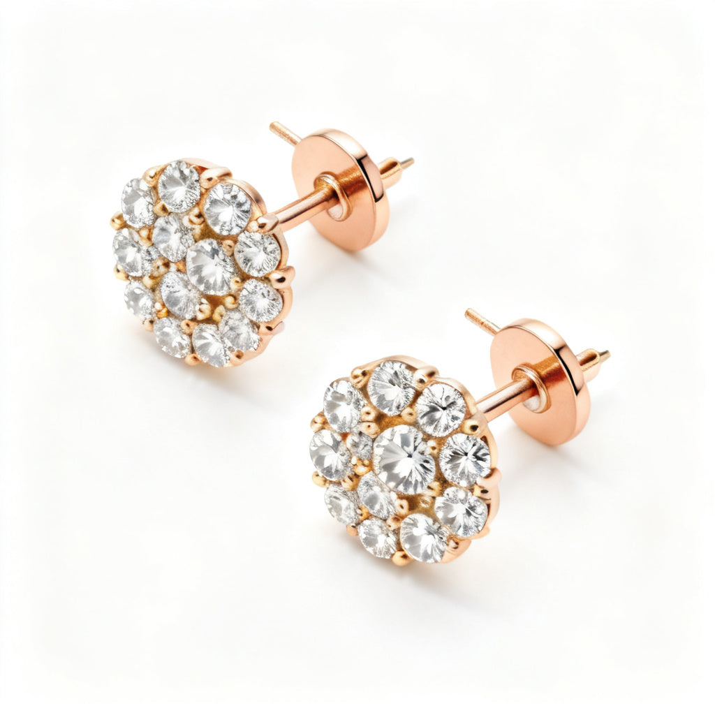 Lab-Grown Round Diamond Luxe Back Earrings - Rose Gold Overhead View