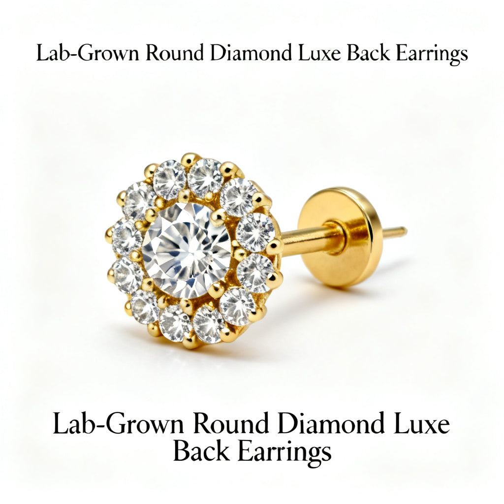 Lab-Grown Round Diamond Luxe Back Earrings - Yellow Gold Front View