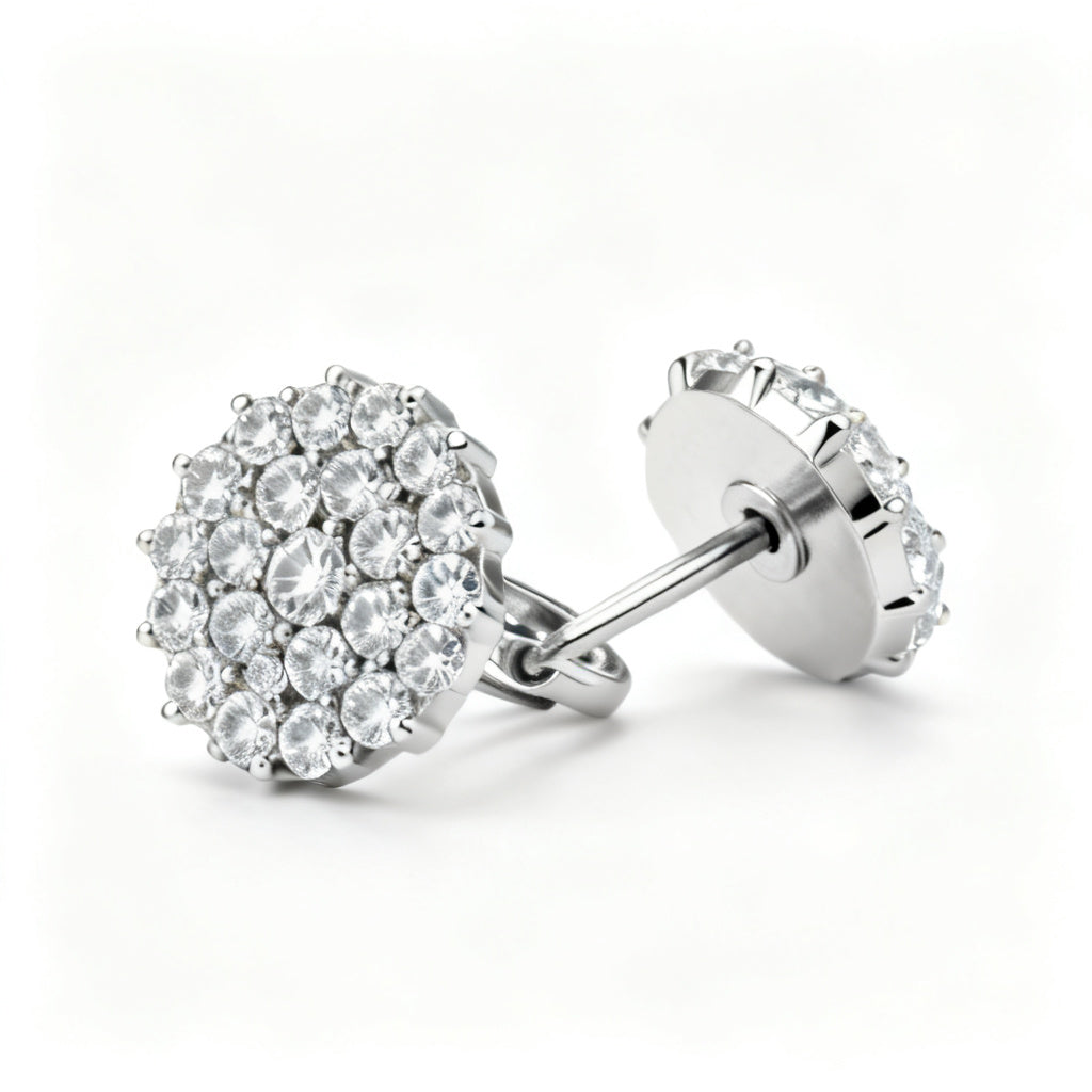 Lab-Grown Round Diamond Luxe Back Earrings - White Gold 45 Degree View