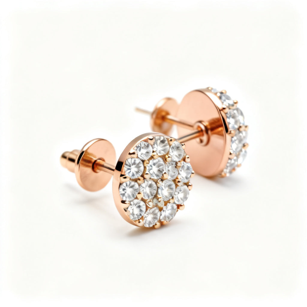 Lab-Grown Round Diamond Luxe Back Earrings - Rose Gold Side Profile