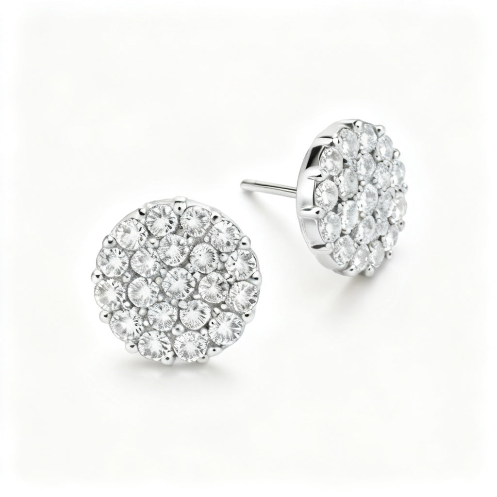 Lab-Grown Round Diamond Luxe Back Earrings - White Gold Overhead View