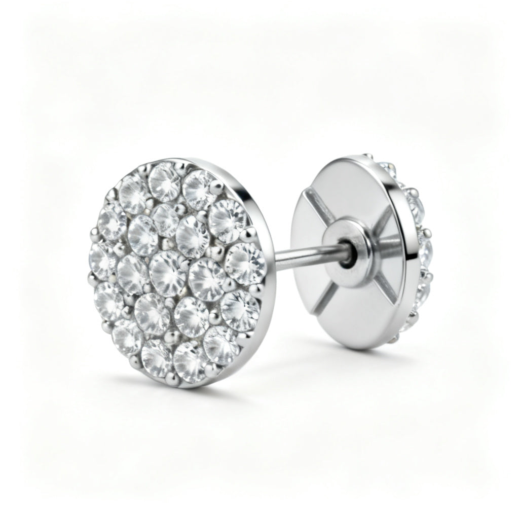 Lab-Grown Round Diamond Luxe Back Earrings - White Gold Side Profile