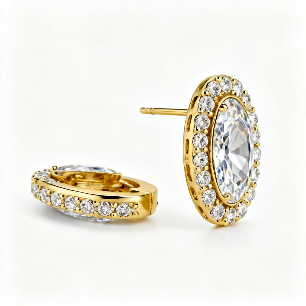 Oval & Round Diamond Luxe Back Earrings - Yellow Gold Side Profile