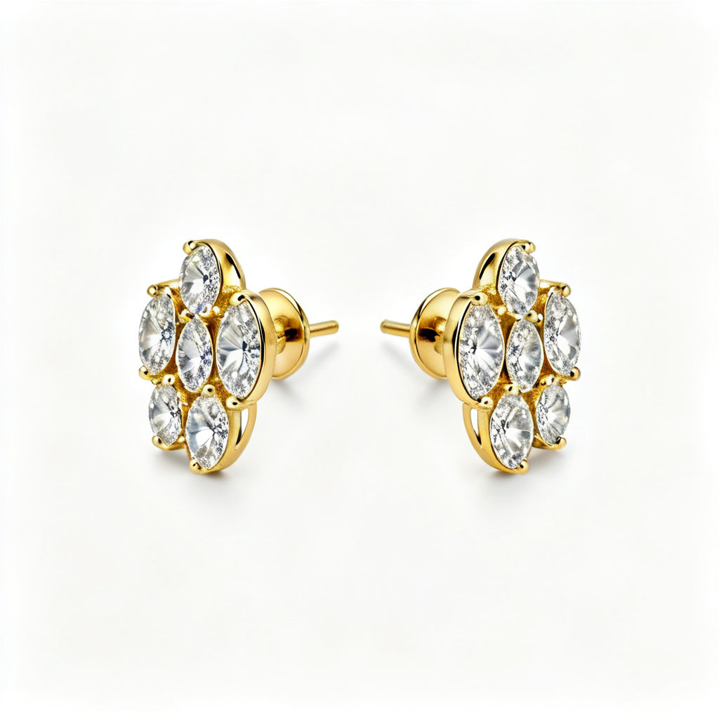 Oval Lab-Grown Diamond Luxe Back Earrings - Yellow Gold Front View