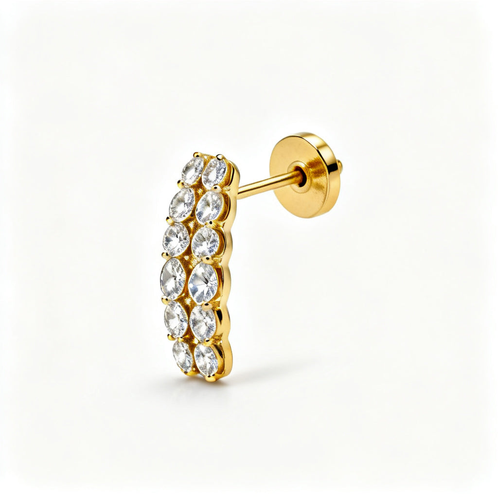 Oval Lab-Grown Diamond Luxe Back Earrings - Yellow Gold Side Profile