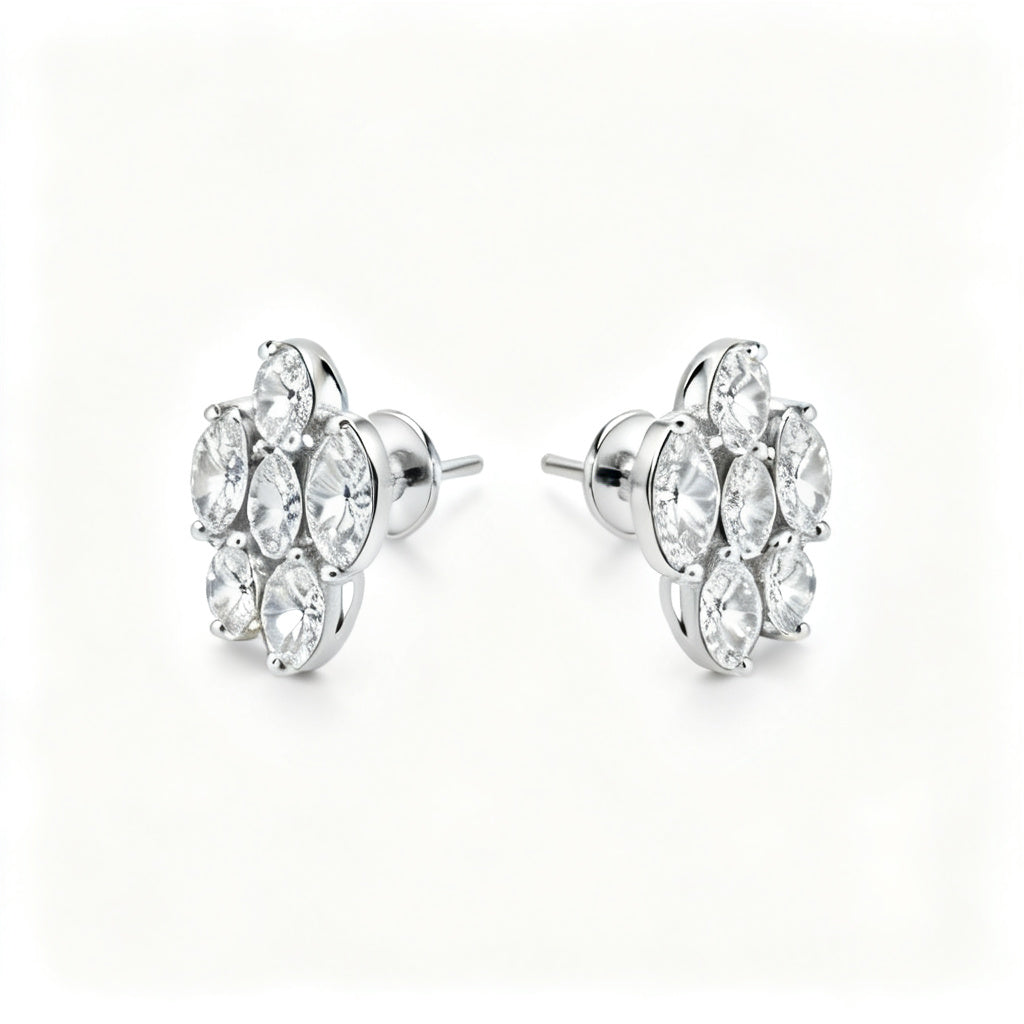 Oval Lab-Grown Diamond Luxe Back Earrings - White Gold Front View