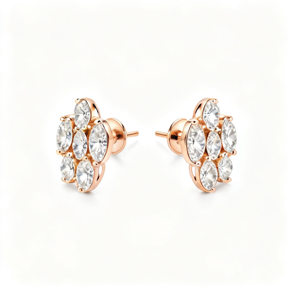 Oval Lab-Grown Diamond Luxe Back Earrings - Rose Gold Front View