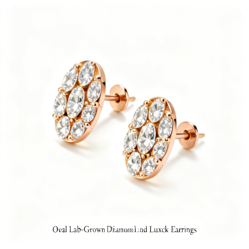 Oval Lab-Grown Diamond Luxe Back Earrings - Rose Gold 45 Degree View
