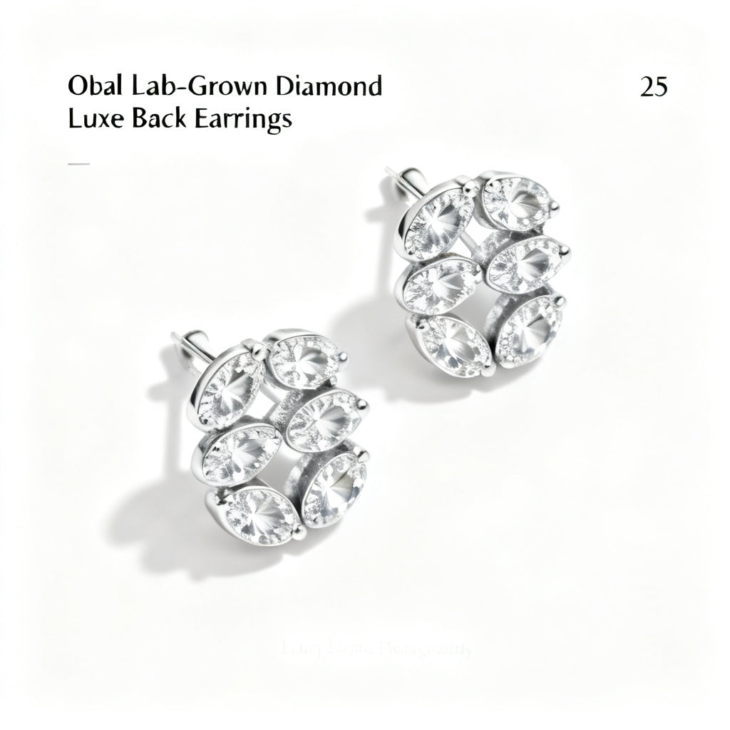 Oval Lab-Grown Diamond Luxe Back Earrings - White Gold Overhead View