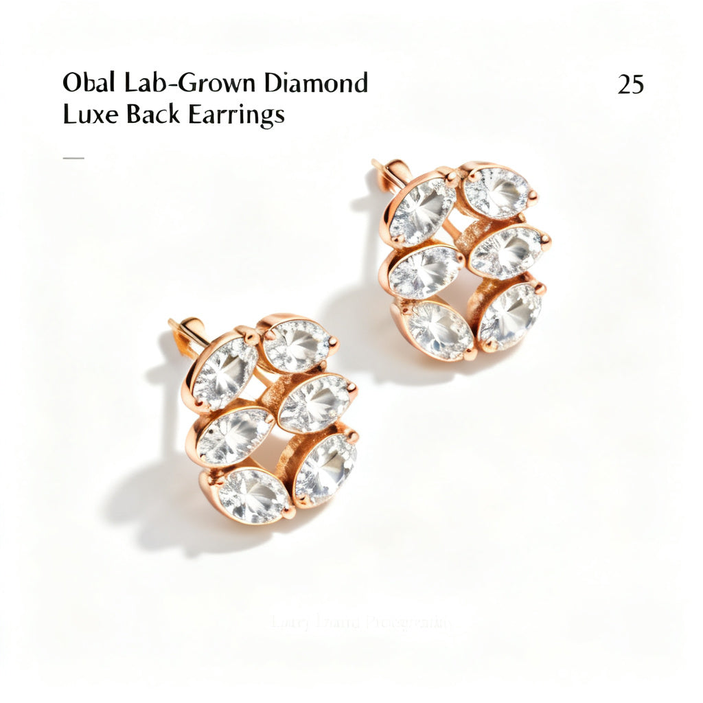 Oval Lab-Grown Diamond Luxe Back Earrings - Rose Gold Overhead View