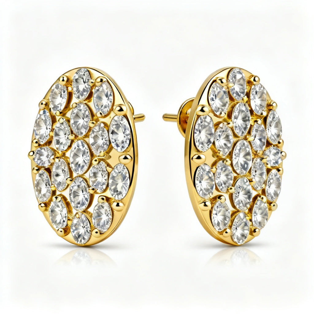 Oval Lab-Grown Diamond Luxe Back Earrings - Yellow Gold Front View