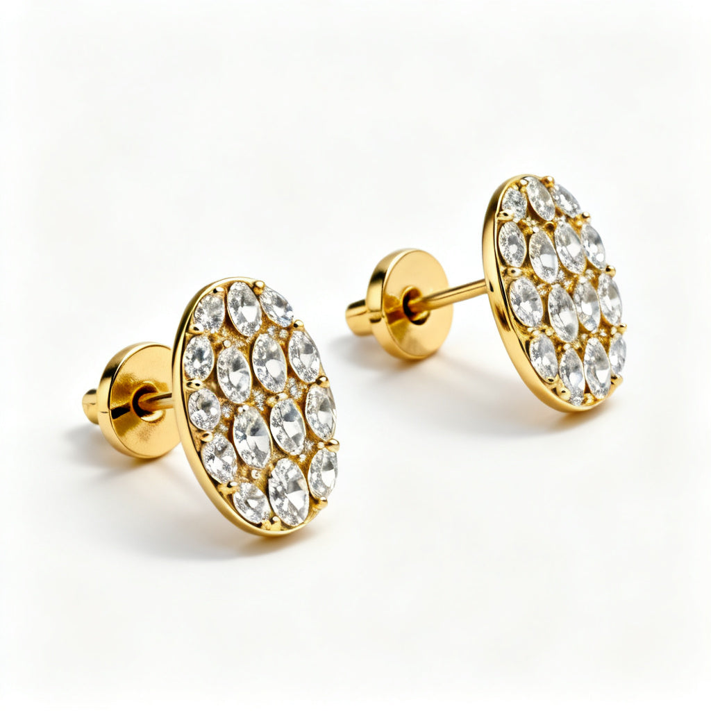 Oval Lab-Grown Diamond Luxe Back Earrings - Yellow Gold 45 Degree View