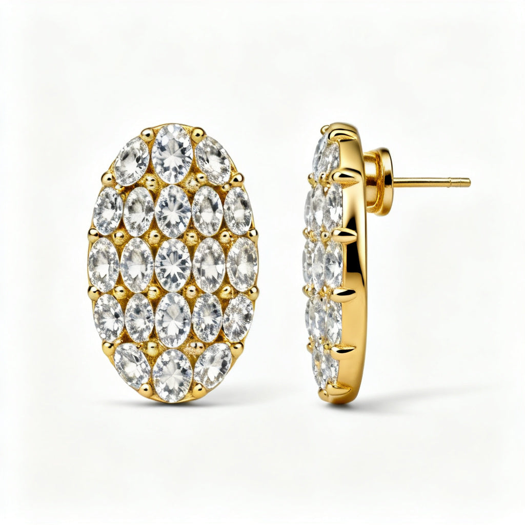 Oval Lab-Grown Diamond Luxe Back Earrings - Yellow Gold Side Profile