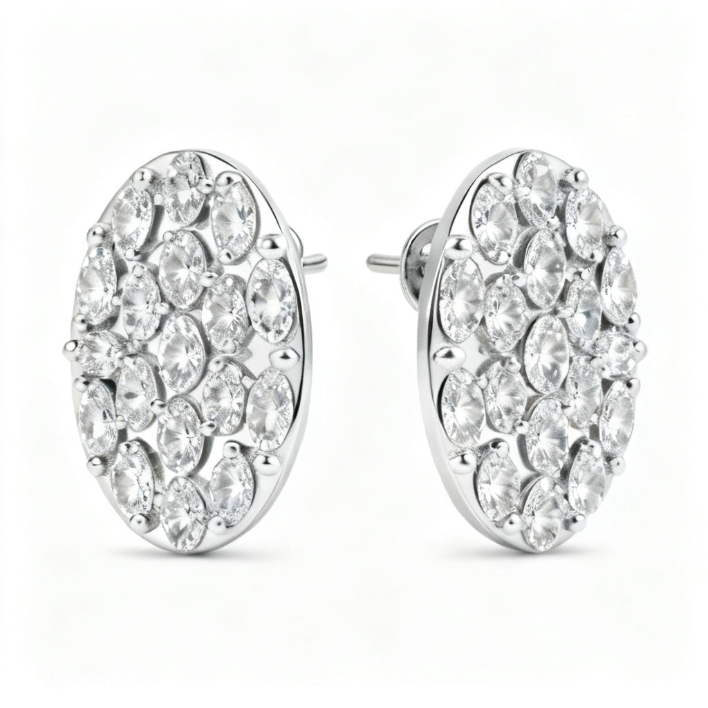Oval Lab-Grown Diamond Luxe Back Earrings - White Gold Front View