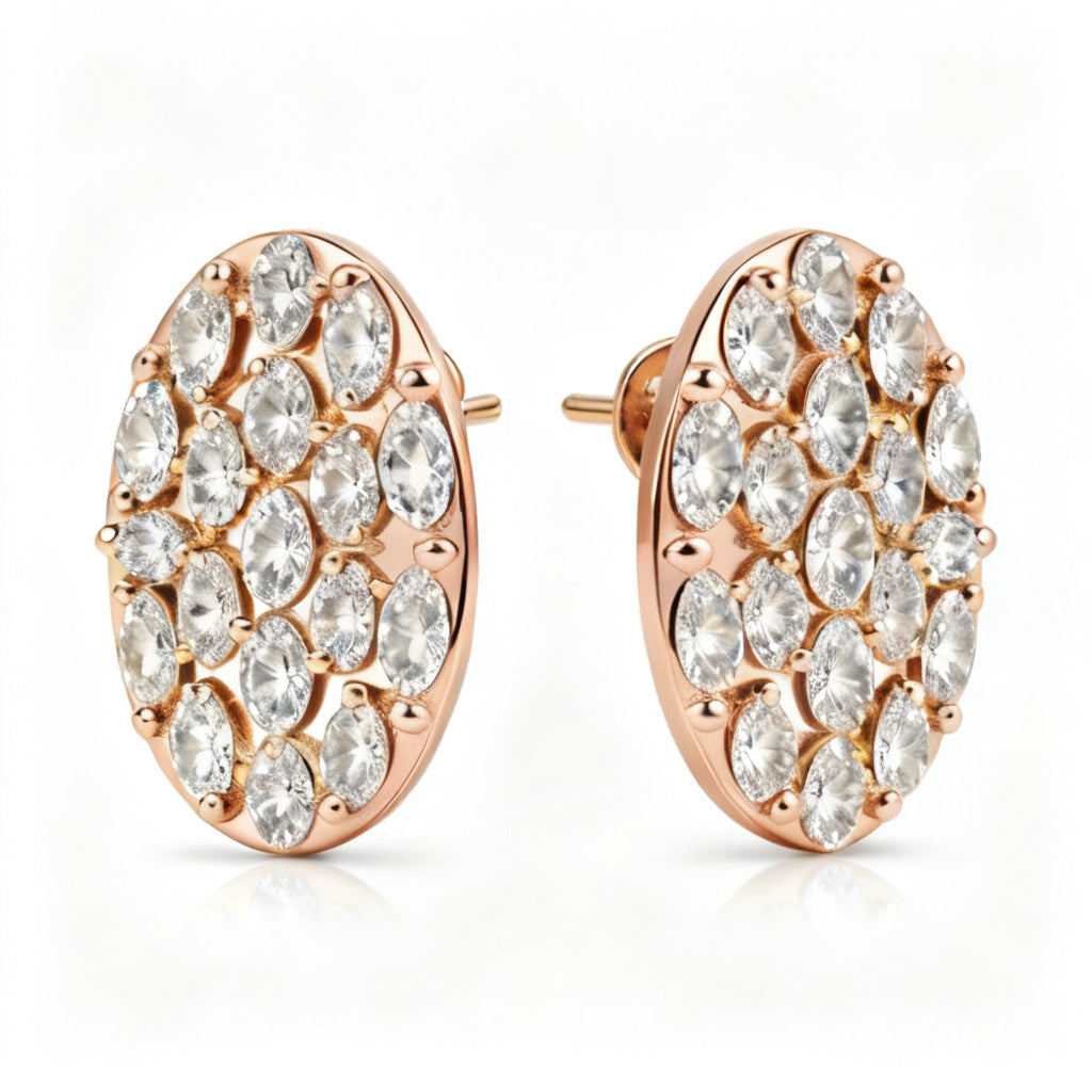 Oval Lab-Grown Diamond Luxe Back Earrings - Rose Gold Front View