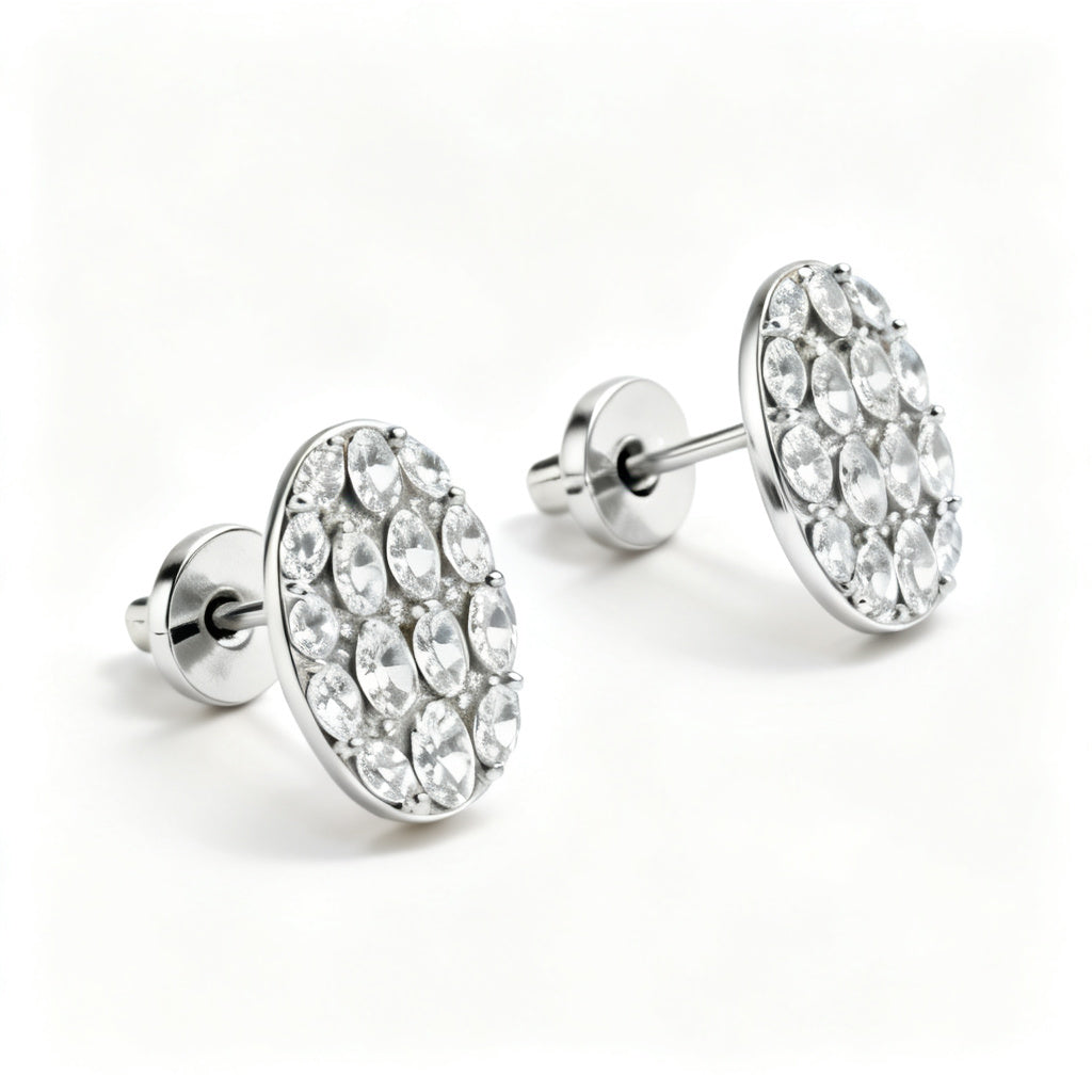 Oval Lab-Grown Diamond Luxe Back Earrings - White Gold 45 Degree View