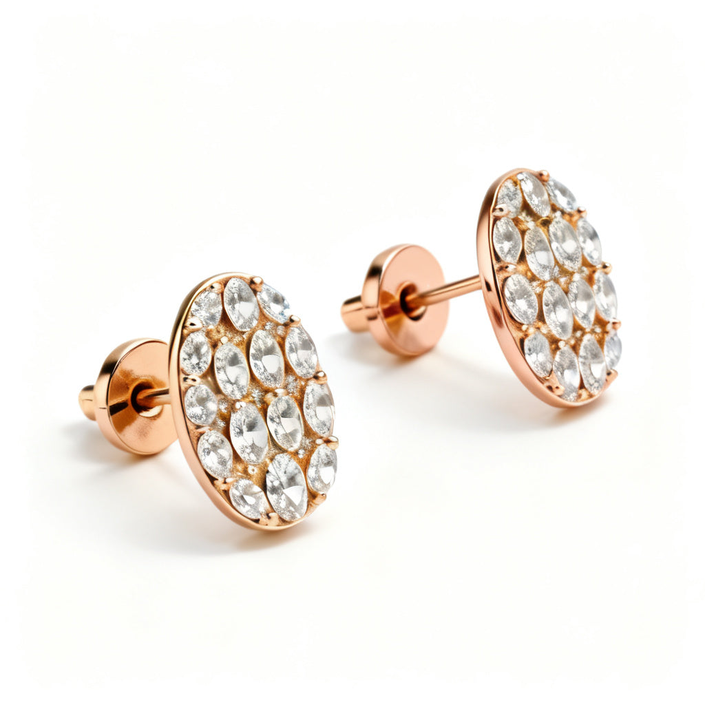 Oval Lab-Grown Diamond Luxe Back Earrings - Rose Gold 45 Degree View