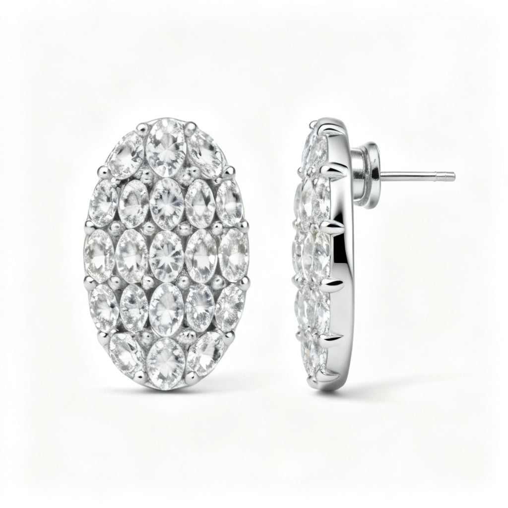 Oval Lab-Grown Diamond Luxe Back Earrings - White Gold Side Profile