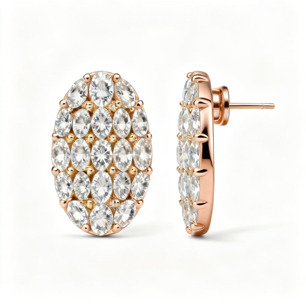 Oval Lab-Grown Diamond Luxe Back Earrings - Rose Gold Side Profile
