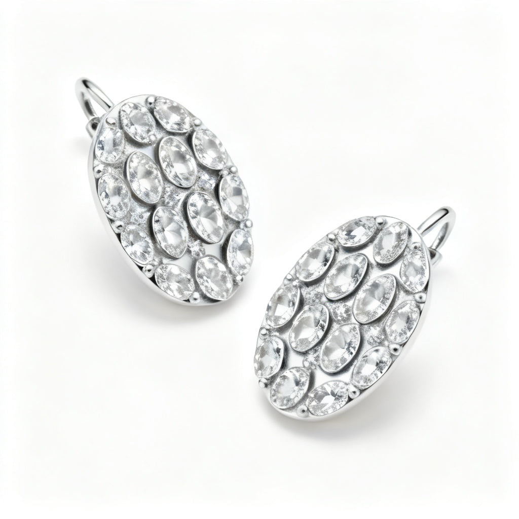 Oval Lab-Grown Diamond Luxe Back Earrings - White Gold Overhead View
