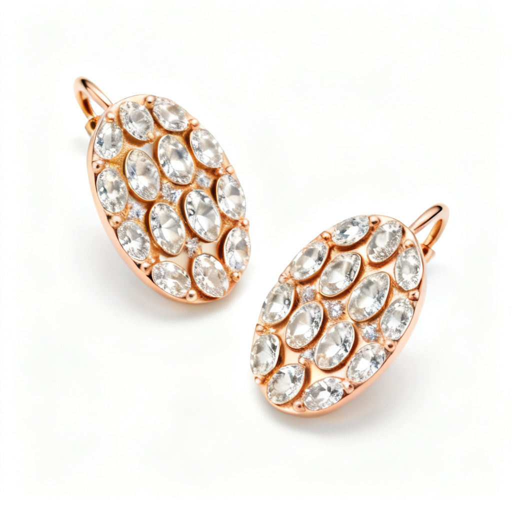 Oval Lab-Grown Diamond Luxe Back Earrings - Rose Gold Overhead View