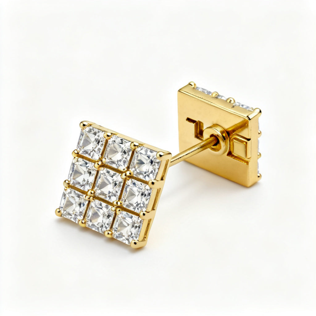Princess Lab-Grown Diamond Luxe Back Earrings - Yellow Gold 45 Degree View