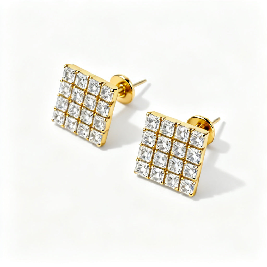 Princess Lab-Grown Diamond Luxe Back Earrings - Yellow Gold Overhead View