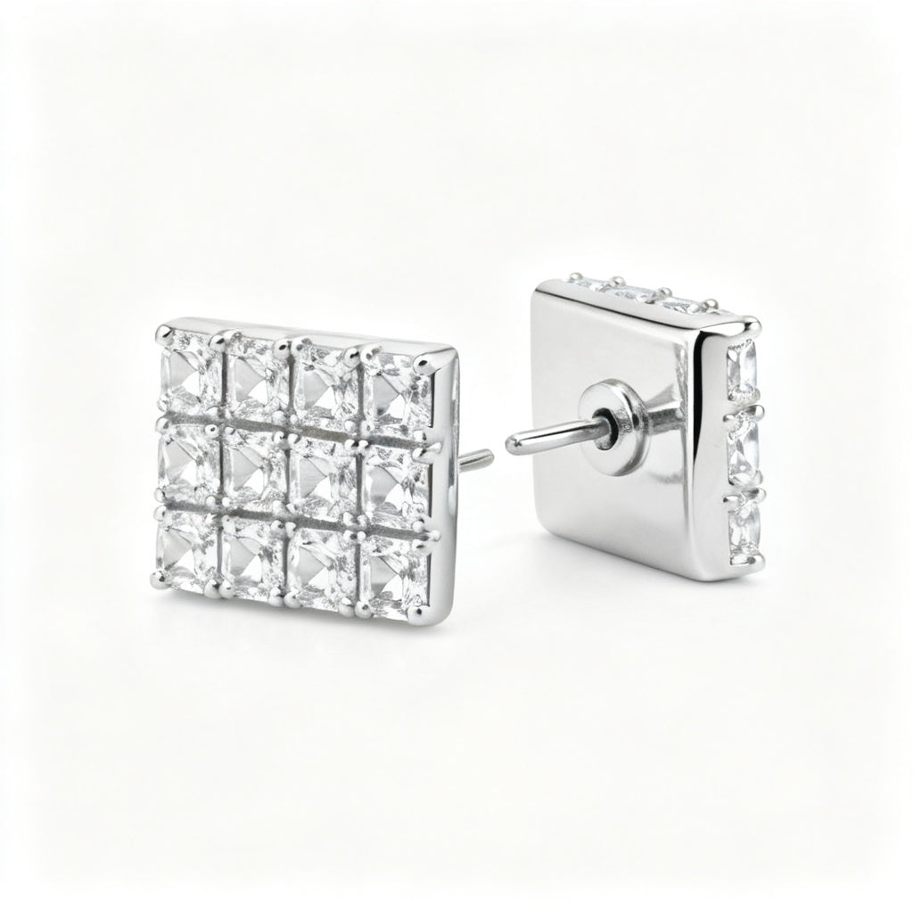 Princess Lab-Grown Diamond Luxe Back Earrings - White Gold Side Profile
