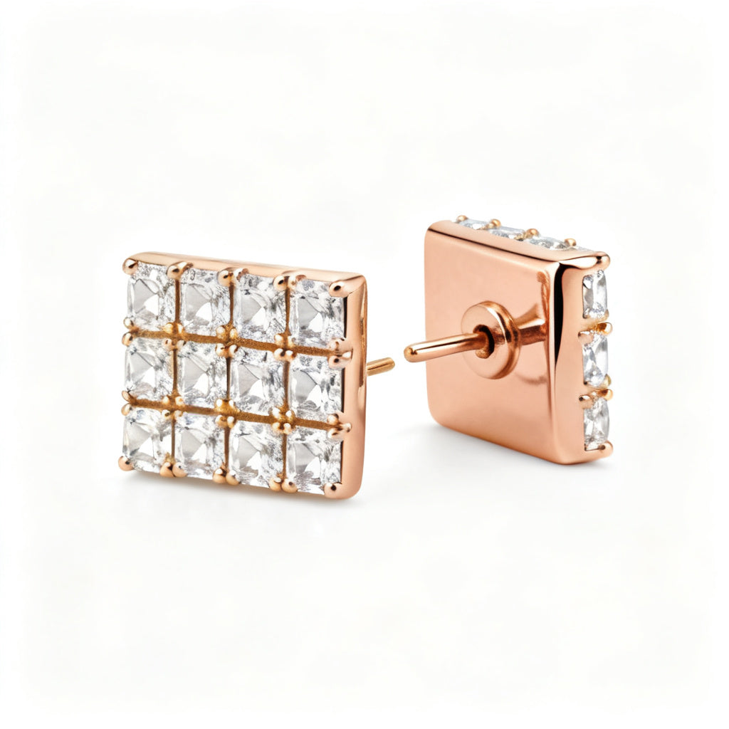 Princess Lab-Grown Diamond Luxe Back Earrings - Rose Gold Side Profile