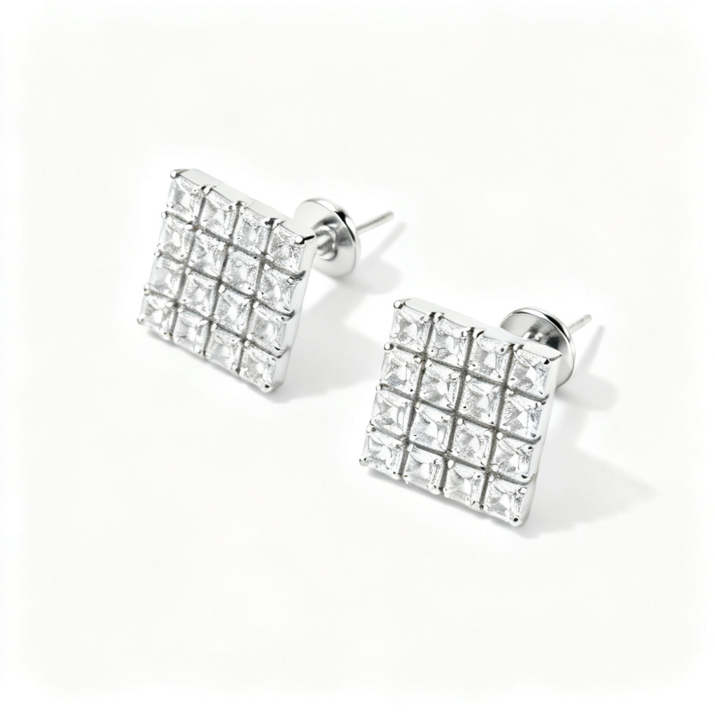 Princess Lab-Grown Diamond Luxe Back Earrings - White Gold Overhead View