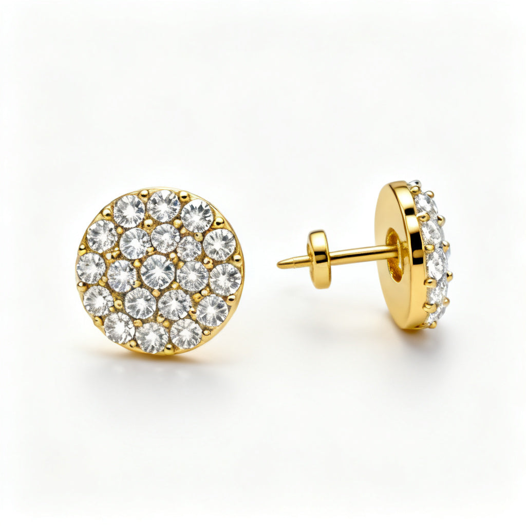 Lab-Grown Round Diamond Luxe Back Earrings - Yellow Gold Front View