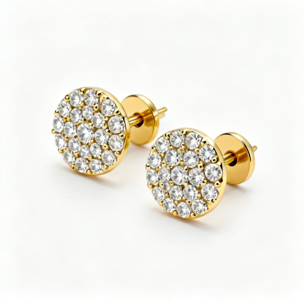 Lab-Grown Round Diamond Luxe Back Earrings - Yellow Gold 45 Degree View