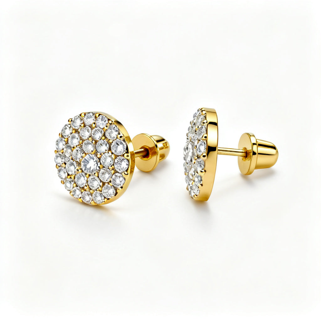 Lab-Grown Round Diamond Luxe Back Earrings - Yellow Gold Side Profile