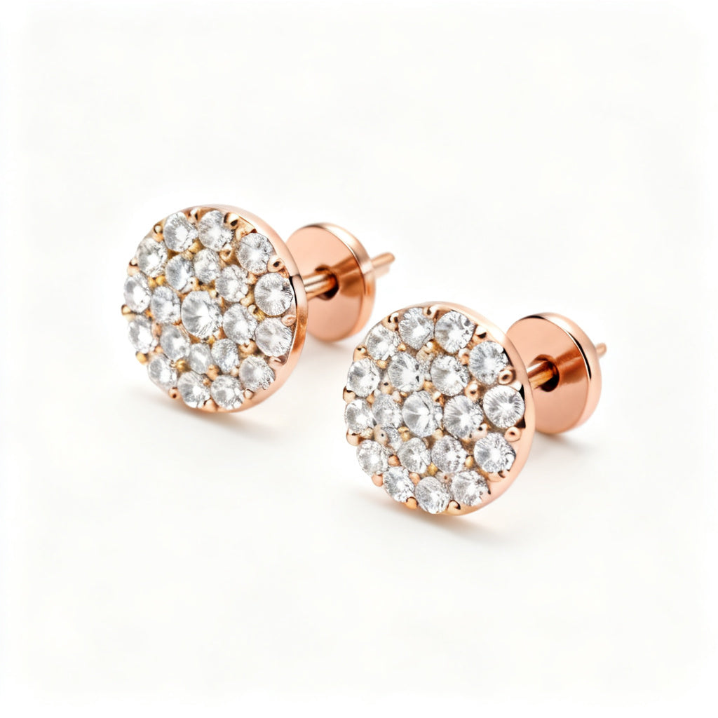 Lab-Grown Round Diamond Luxe Back Earrings - Rose Gold 45 Degree View