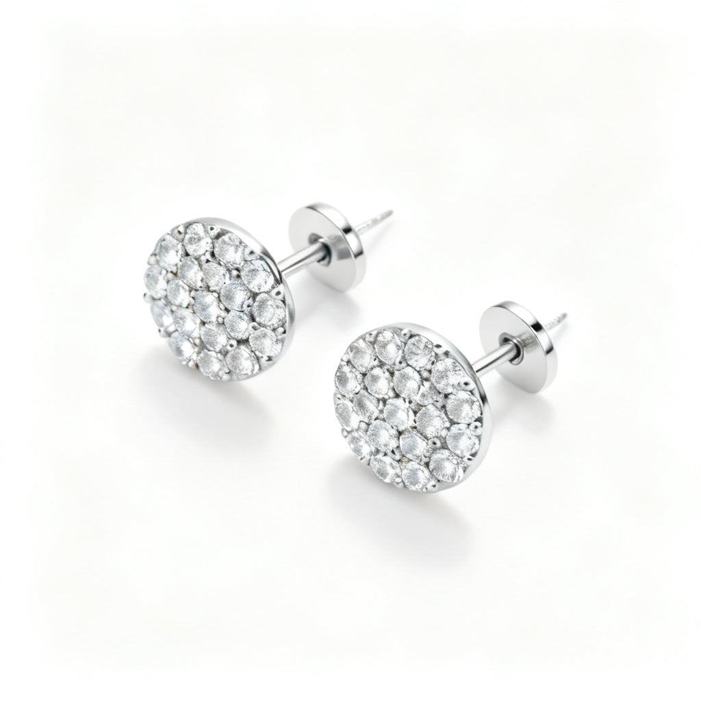 Lab-Grown Round Diamond Luxe Back Earrings - White Gold Overhead View