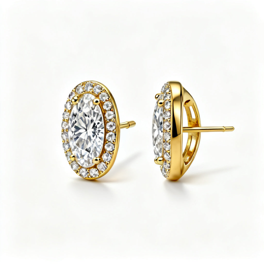 Oval & Round Lab-Grown Diamond Luxe Back Earrings in Yellow Gold - Side Profile