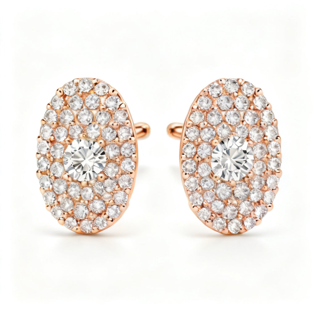 Oval & Round Lab-Grown Diamond Luxe Back Earrings in Rose Gold - Front View