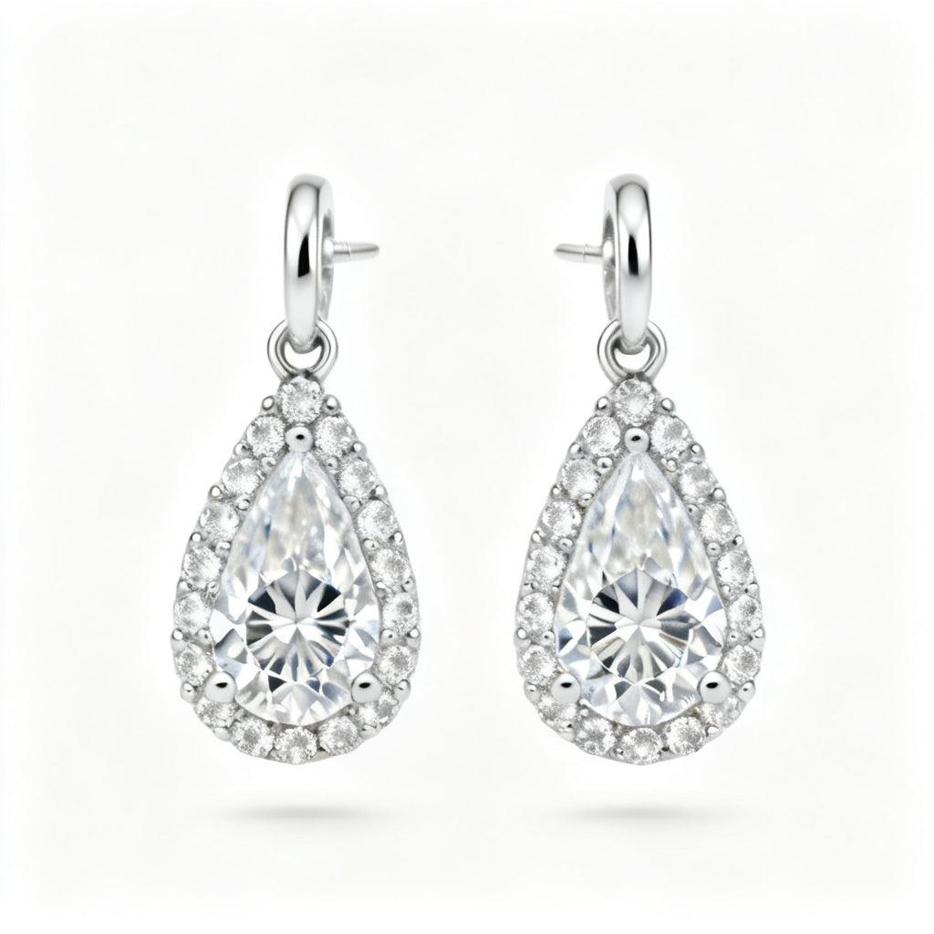 Pear & Round Lab-Grown Diamond Luxe Back Earrings in White Gold - Front View